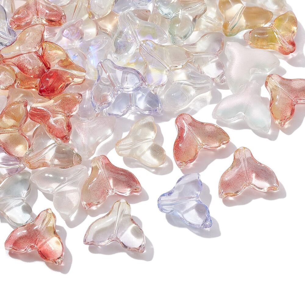 5324 100 Pcs Mixed Colored Transparent Whale Tail Shape Glass Beads Sea